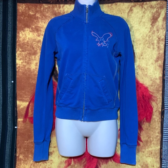 American Eagle Outfitters Tops - AMERICAN EAGLE OUTFITTERS-blue EAGLE FLEECE long sleeve full-zip sweatshirt